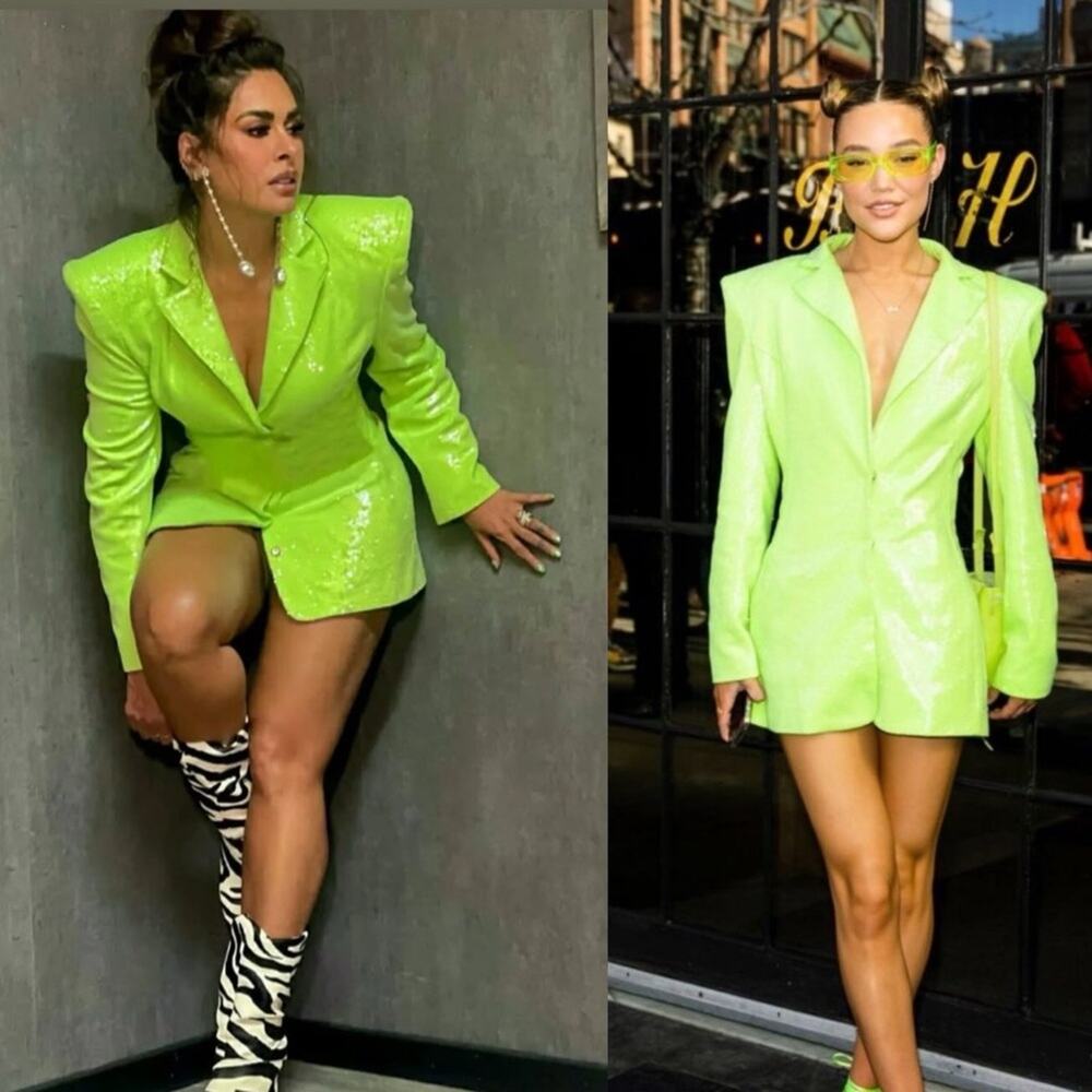 Bronx and Banco Zizi Sequin Embellished Blazer Mini Dress Neon Green Size XS 2 - Picture 2 of 16